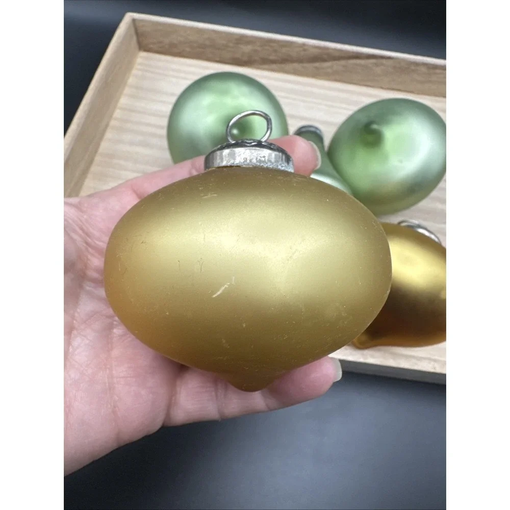 Christmas Tree Ornaments Kugel Style Frosted Glass Silver Set‎ 5 Lot Green Gold